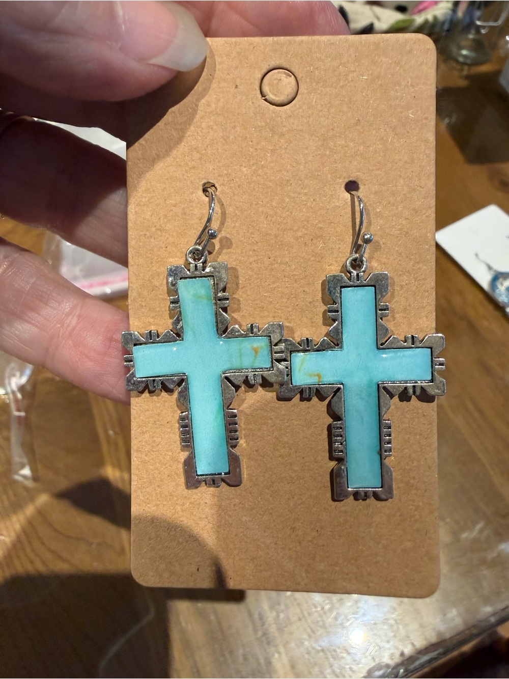 Turquoise colored Cross Drop Earrings - Women's Jewelry